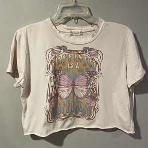 Altar’d State Crop Tshirt Large Off White Happiness Butterfly EUC